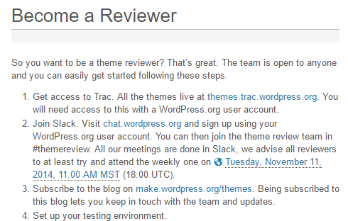 加入 WordPress.org 主题审核团队的流程截图