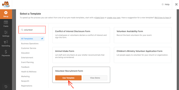 WPForms 志愿者招募表格模板