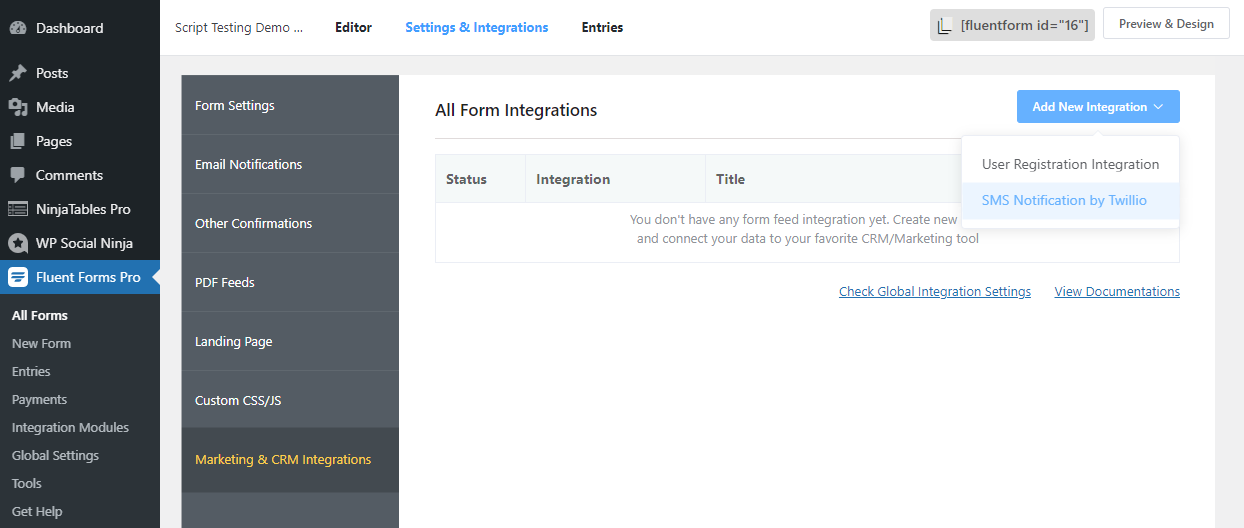 Fluent Forms 添加Twilio SMS 集成